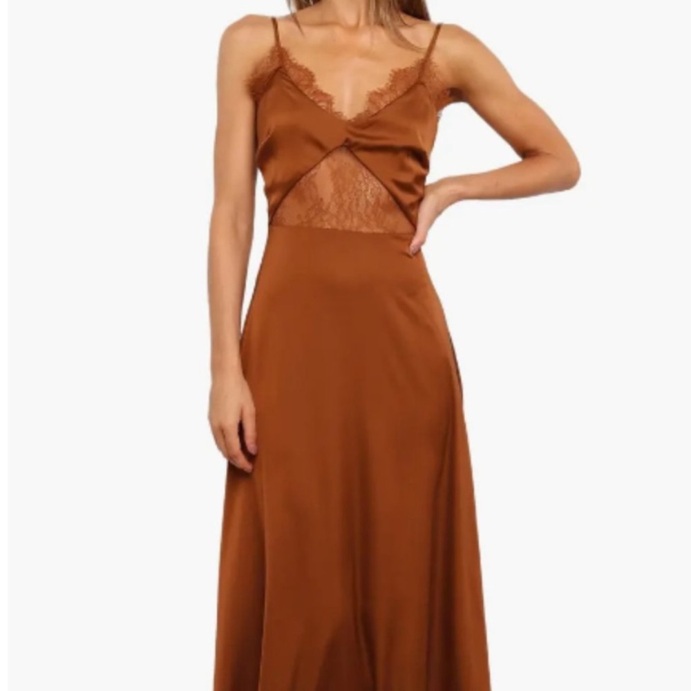 Petal & Pup Copper-Brown Lace-Trim Slip Midi Dress